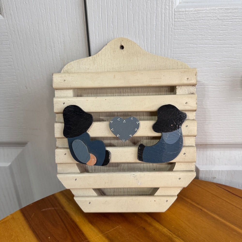 Vintage wooden mail letter holder folk art wall‎ hanger